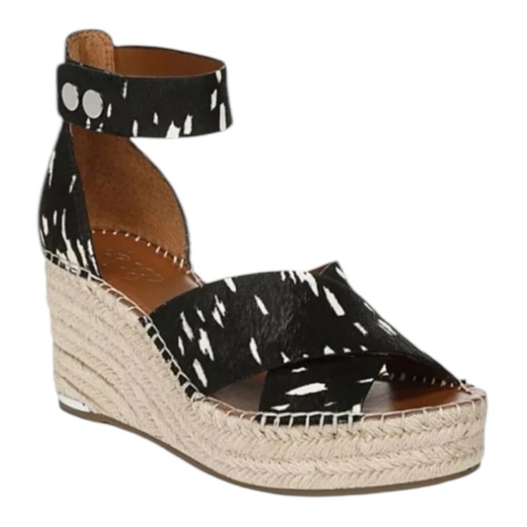 Franco Sarto Carma Black & White Calf Hair Wedge Espadrille Sandals – 8.5- NWOB - Picture 1 of 7